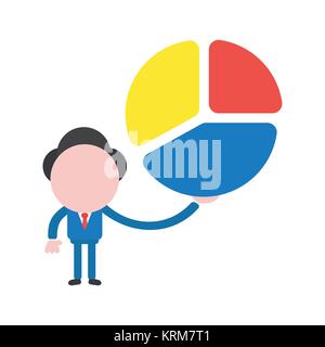Vector cartoon illustration concept of faceless businessman mascot character holding three part diagram pie chart infographic symbol icon. Stock Vector