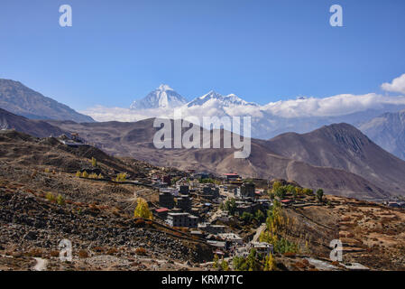 Autumn colours in Upper Mustang, Annapurnas, Nepal Stock Photo