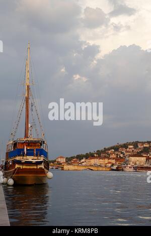 sailboat in the evening light Stock Photo