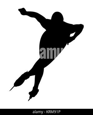 black silhouette athlete speed skater turn ice rink Stock Photo