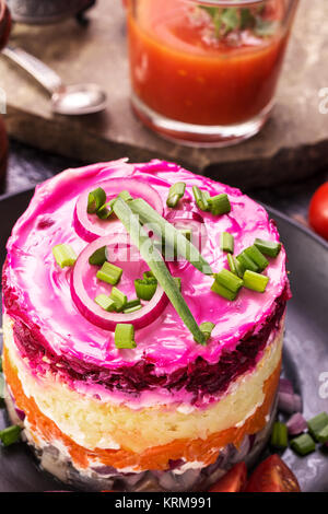 Dressed herring closeup Stock Photo