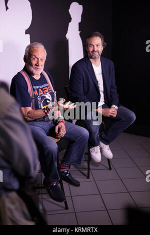Apollo 11 astronaut Buzz Aldrin, left, and Kudo Tsunoda of Microsoft, speak to members of the news media during a preview of the new Destination: Mars experience at the Kennedy Space Center Visitor Complex. Destination: Mars gives guests an opportunity to “visit” several sites on Mars using real imagery from NASA’s Curiosity Mars Rover. Based on OnSight, a tool created by NASA’s Jet Propulsion Laboratory in Pasadena, California, the experience brings guests together with a holographic version of Aldrin as they are guided to Mars using Microsoft HoloLens mixed reality headset. Photo credit: NAS Stock Photo