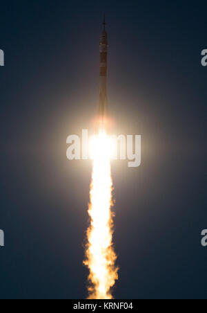The Soyuz MS-05 rocket is launched with Expedition 52 flight engineer Sergei Ryazanskiy of Roscosmos, flight engineer Randy Bresnik of NASA, and flight engineer Paolo Nespoli of ESA (European Space Agency), Friday, July 28, 2017 at the Baikonur Cosmodrome in Kazakhstan. Ryazanskiy, Bresnik, and Nespoli will spend the next four and a half months living and working aboard the International Space Station.  Photo Credit: (NASA/Joel Kowsky) Expedition 52 Launch (NHQ201707280007) Stock Photo