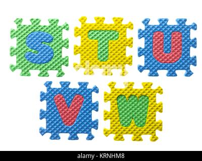 puzzle pieces arranged on white background Stock Photo