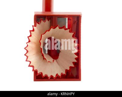 red pencil sharpener  and red color pencils Stock Photo