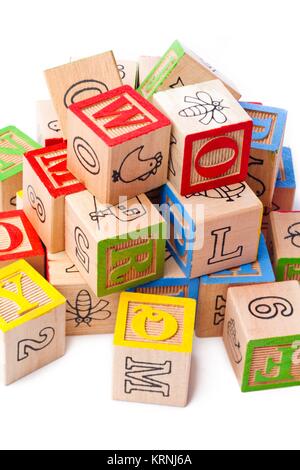 stacks of wooden building blocks Stock Photo