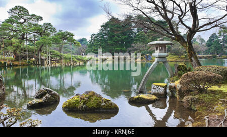 Kotoji Famous Stone Lantern at Kenrokuen, One of the Three Most Beautifu Garden in Kanazawa, Japan Stock Photo