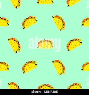 Taco mexican food seamless blue vector pattern. Stock Vector