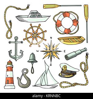 Set of color images on a marine theme Stock Vector