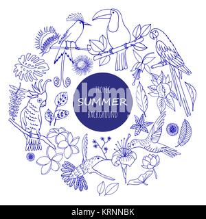 A set of tropical plants and birds Stock Vector
