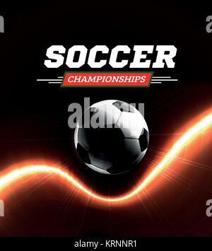 Soccer or football ball in the backlight on black background. Vector illustration Stock Vector