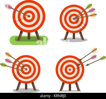 Arrows and target standing on tripod. Purpose, goal, accuracy icon. Vector illustration Stock Vector
