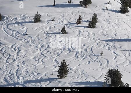 Ski Slope with Fresh Curves Stock Photo