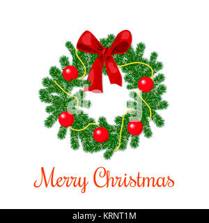 Christmas wreath with red ribbon and balls Stock Photo