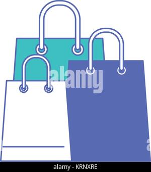 trapezoid shopping bag set with handle in blue and purple color sections silhouette Stock Vector