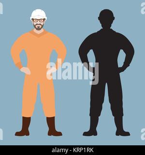 man  in  protective overalls vector illustration flat style   front view Stock Vector