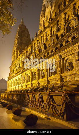 Mahabodhi Temple in night-time lighting. Stock Photo