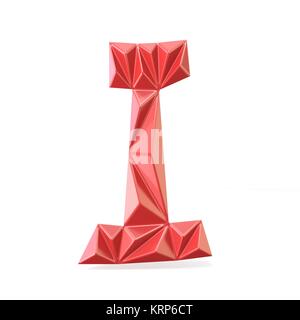 Red modern triangular font letter I. 3D Stock Photo