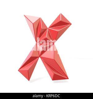 Red modern triangular font letter X. 3D Stock Photo