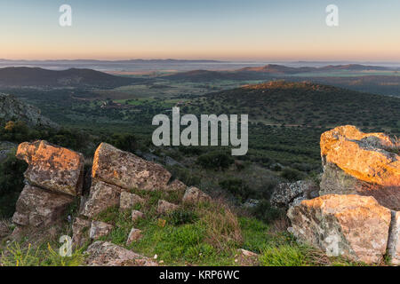 Sunrise from a mountain next to Sierra de Fuentes. Spain.