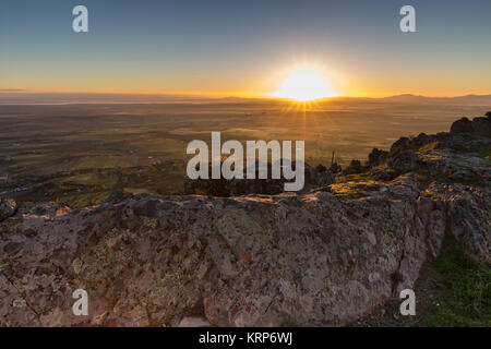 Sunrise from a mountain next to Sierra de Fuentes. Spain.