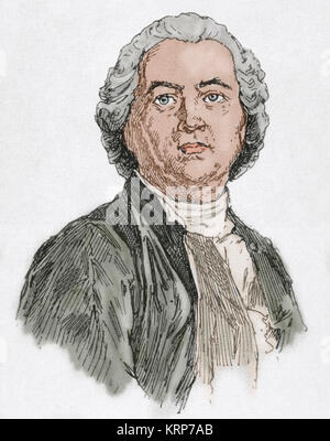 Christoph Willibald Gluck (1714-1787). German composer. Portrait. Engraving, 1917. Colored. Stock Photo