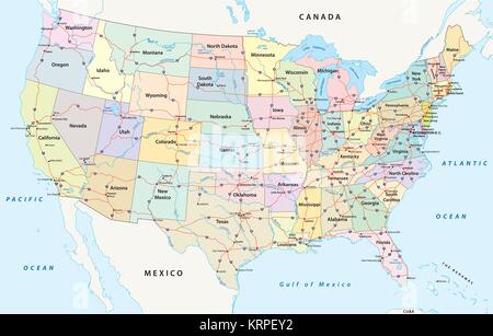 us interstate highway, administrative and political vector map Stock Vector