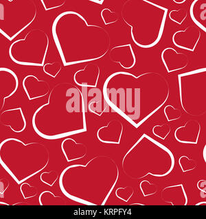 Seamless pattern with white hearts on red Stock Photo