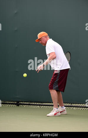 KEY BISCAYNE, FL - MARCH 27: Boris Becker is sighted at The Miami Open at Crandon Park Tennis Center on March 27, 2015 in Key Biscayne, Florida.   People:  Boris Becker Stock Photo