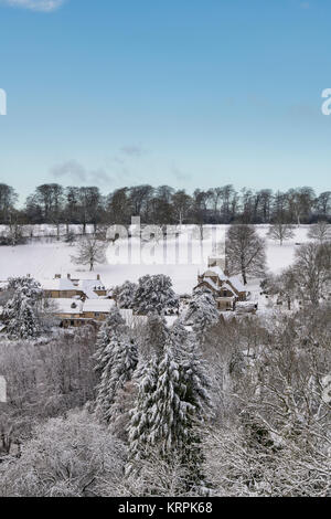 Chedworth village in the december snow. Chedworth, Cotswolds, Gloucestershire, England Stock Photo