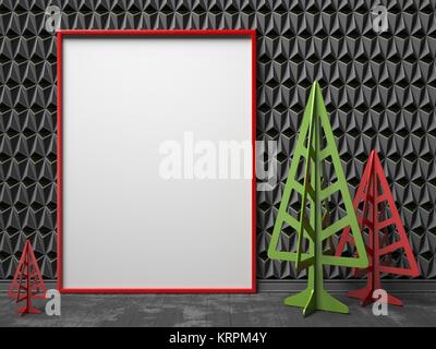 empty holiday 3d frame of tree branch on brown background flat lay