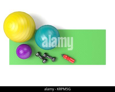 Green Background with a Hashtag Fitness. Dumbbell, Apple, Water Bottle,  Massage Ball and Measuring Tape Stock Photo - Image of concept, healthy:  108736992