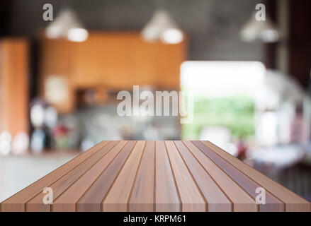 Abstract blur coffee shop with empty wooden top Stock Photo