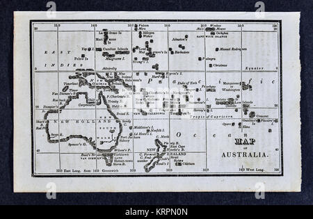 1830 Nathan Hale Map - Oceania Oceanica Australia New Zealand Borneo Hawaii Fiji Stock Photo