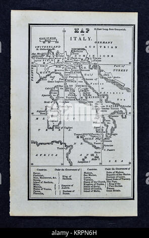 1830 Nathan Hale Map - Italy - Rome Florence Venice Pisa Naples Sicily Stock Photo