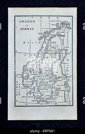 1830 Nathan Hale Map - Scandinavia - Sweden Norway Denmark Finland Stockholm Oslo Christiansand Stock Photo