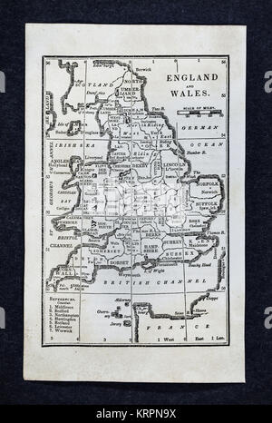 1830 Nathan Hale Map - England & Wales - Great Britain - United Kingdom UK - London Liverpool Manchester Cornwall Oxford Ipswich Stock Photo