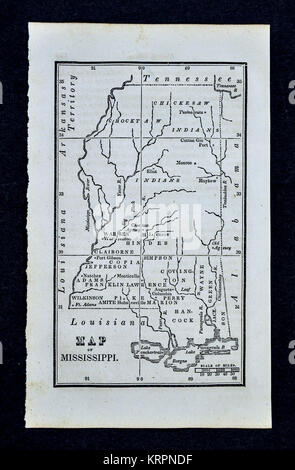 1830 Nathan Hale Map - Mississippi - Jackson Vicksburg Natchez - United States Stock Photo