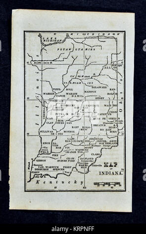 1830 Nathan Hale Map - Indiana - Indianapolis Fort Wayne South Bend - United States Stock Photo