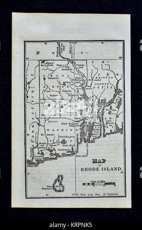 1830 Nathan Hale Map - Rhode Island - Providence Bristol Newport - United States Stock Photo