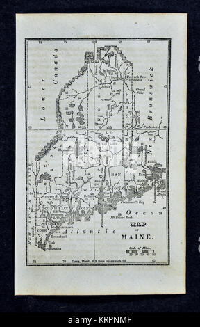 1830 Nathan Hale Map - Maine - Bangor Augusta Portland - United States Stock Photo
