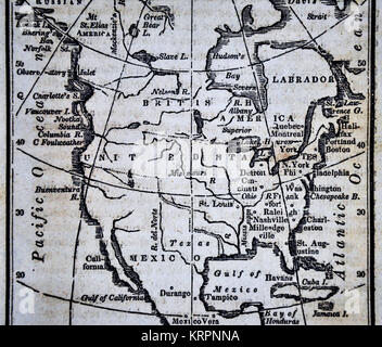 1830 Nathan Hale Map - North America - United States Canada Mexico Caribbean Sea West Indies Stock Photo