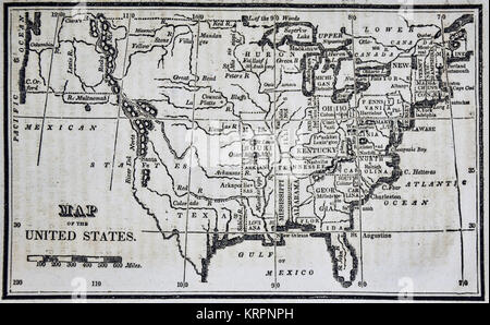 1830 Nathan Hale Map of the United States of America showing 24 States and the Western Missouri Territory Stock Photo