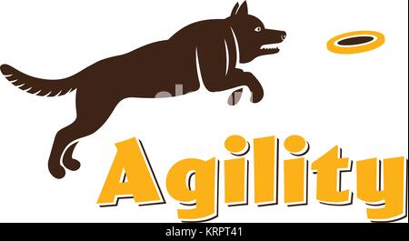 Dog agility logotype. Dog silhouette isolated on white background. Dog sport illustration. Agility dog for your design. Stock Vector