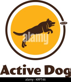 Active dog logotype. Dog silhouette isolated on white background. Dog sport illustration. Agility dog for your design. Stock Vector