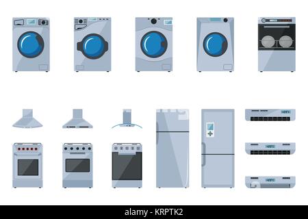 A set of large household appliances on a white background Stock Vector
