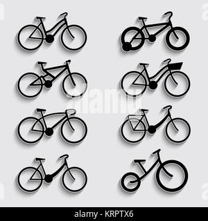 bicycle icon set with shadow on a grey background Stock Vector