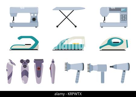 Set of small household appliances on a white background Stock Vector