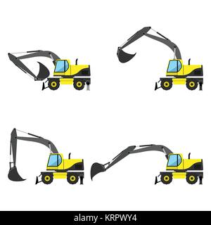 Wheel excavator isolated on white background Stock Vector