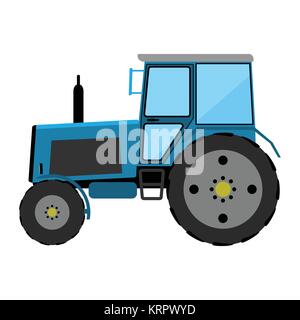 Blue wheeled tractor on a white background Stock Vector